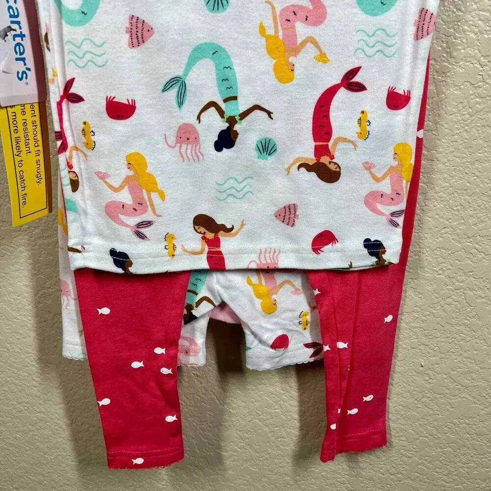 Carters Girl 24 months 4-Piece Pink Mermaid 100% Snug Fit Cotton Pajamas